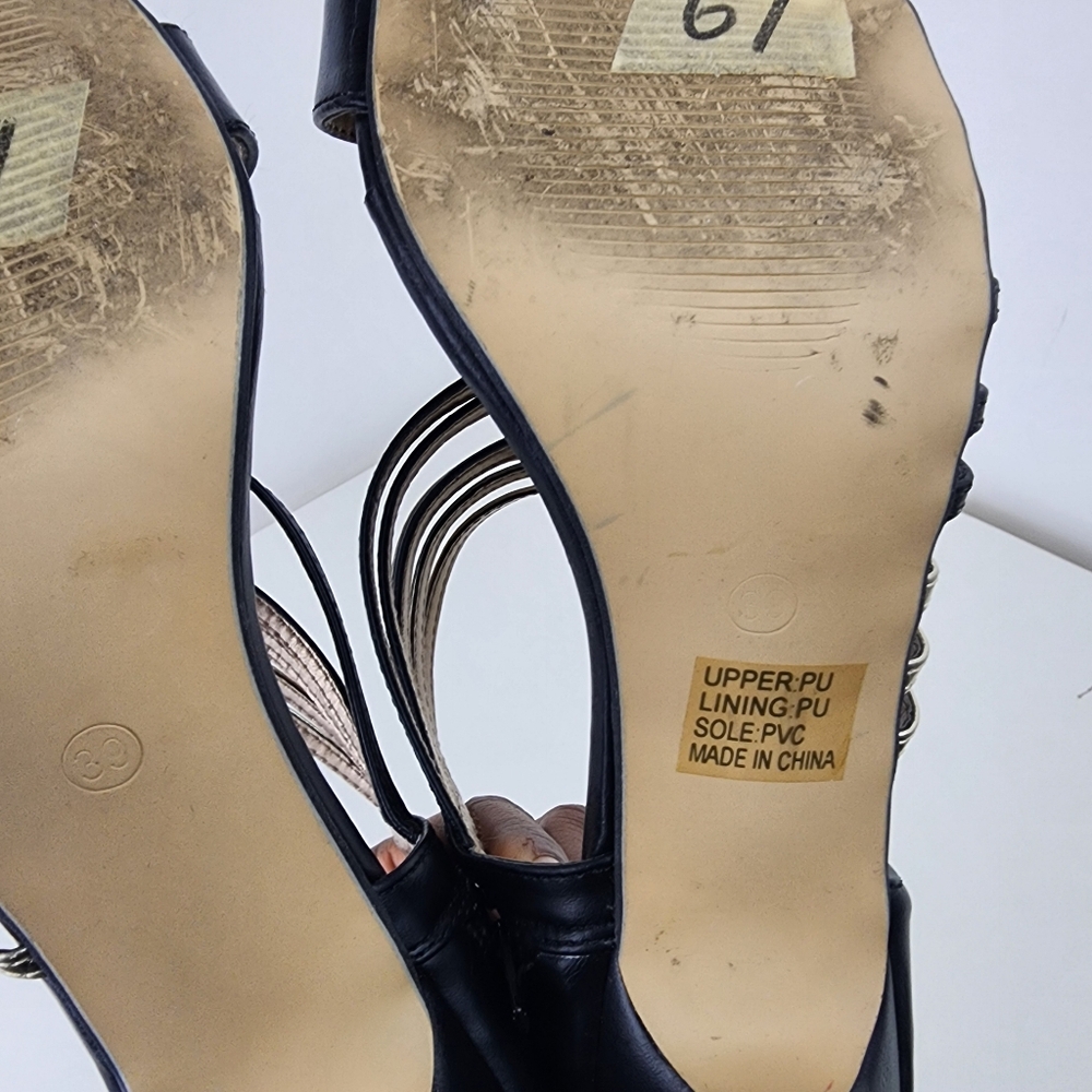 Verona Women Black and Gold Strappy Heels Size 38/8 - Picture 10 of 14